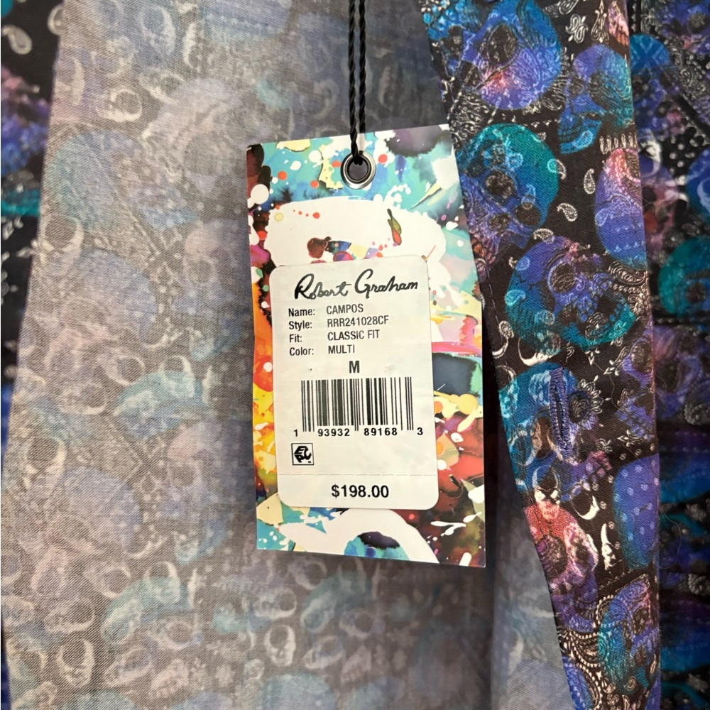 Robert Graham Campos Floral Skull  Multicolor Button Down Shirt NWT M - Picture 2 of 4
